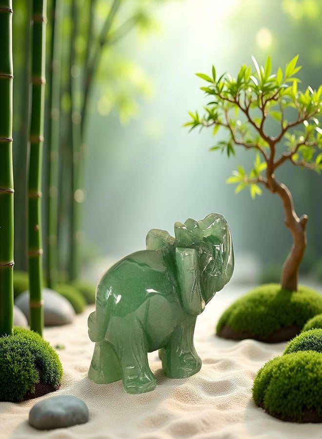 Qintreesify Green Elephant Ornament Statue, Jade Stone Handcraft Natural Green Jade Stone Lucky Elephant Statue Decor Toys for Home Office Decor Good Luck Gift Holidays,Birthday,Congratulation and Housewarming - Image 2